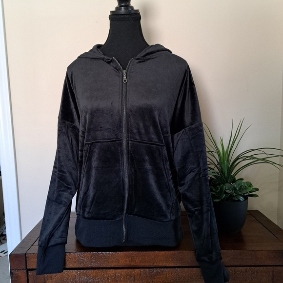 Black Bow 2 Piece Set Joggers Hoodie Velour Size Medium Black Track Suit - Picture 4 of 14